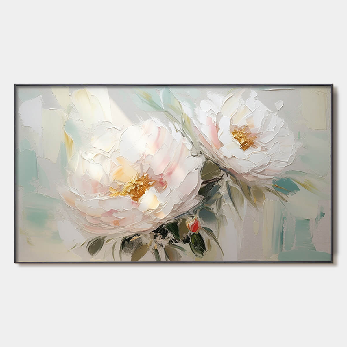 SERENE BLOSSOMS: Textured Floral Oil Painting in Soft White and Blush