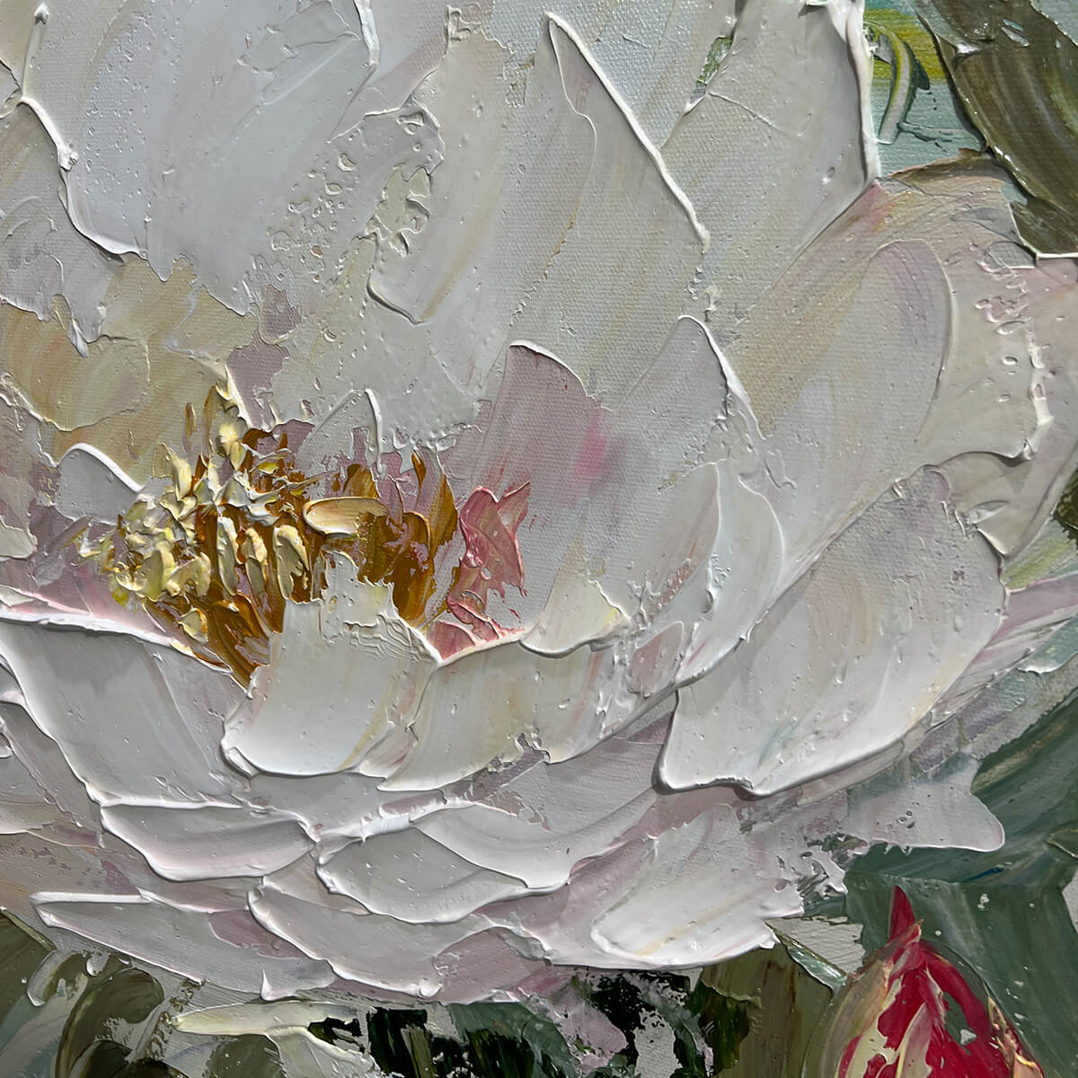 SERENE BLOSSOMS: Textured Floral Oil Painting in Soft White and Blush