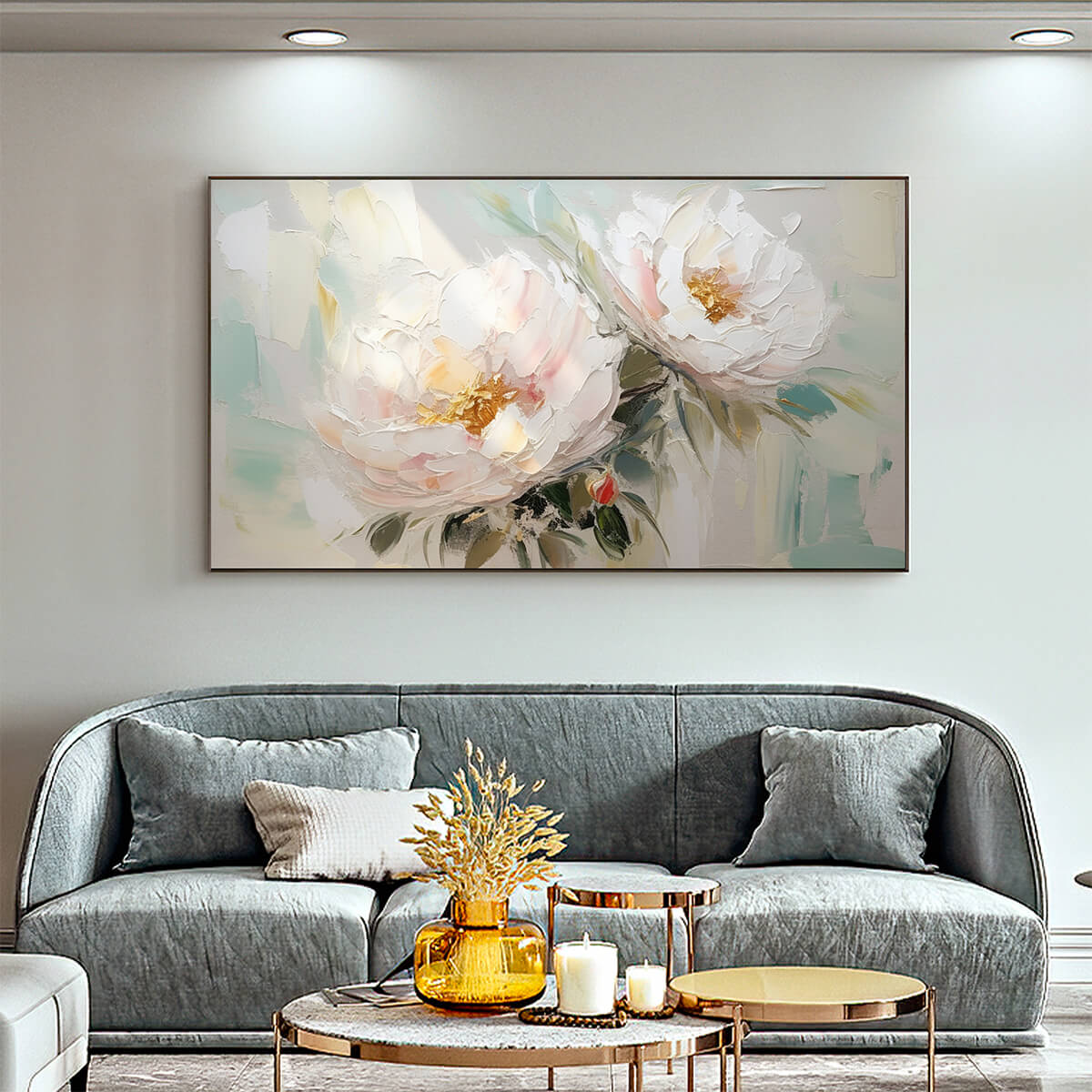 SERENE BLOSSOMS: Textured Floral Oil Painting in Soft White and Blush