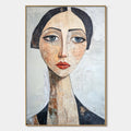 SERENE GAZE: Textured Figurative Portrait Oil Painting