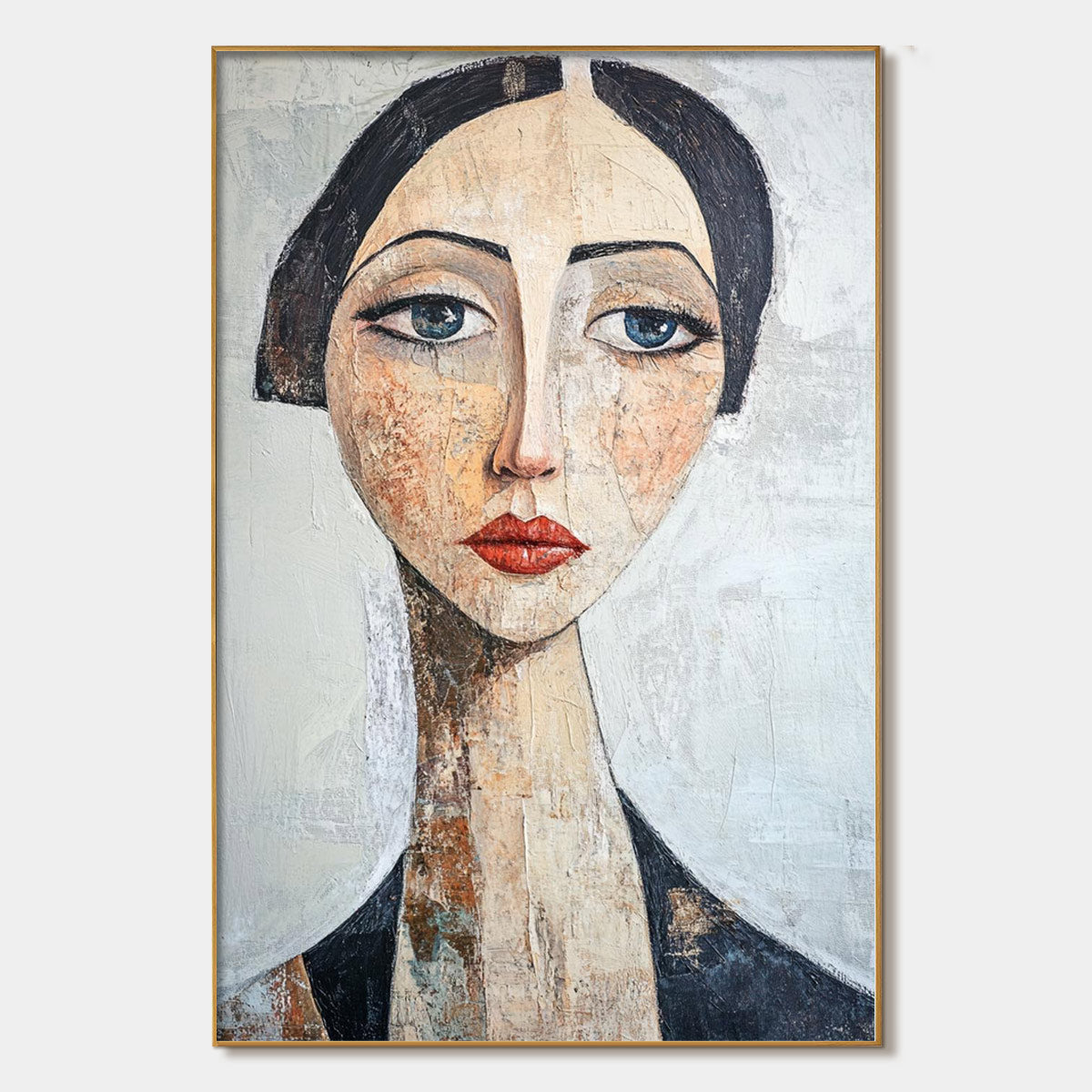 SERENE GAZE: Textured Figurative Portrait Oil Painting