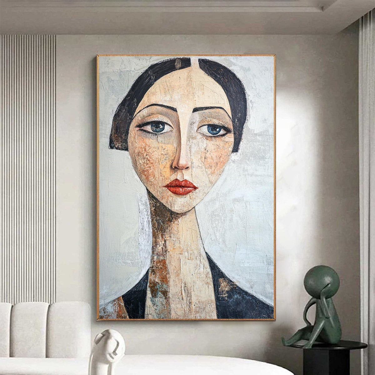 SERENE GAZE: Textured Figurative Portrait Oil Painting