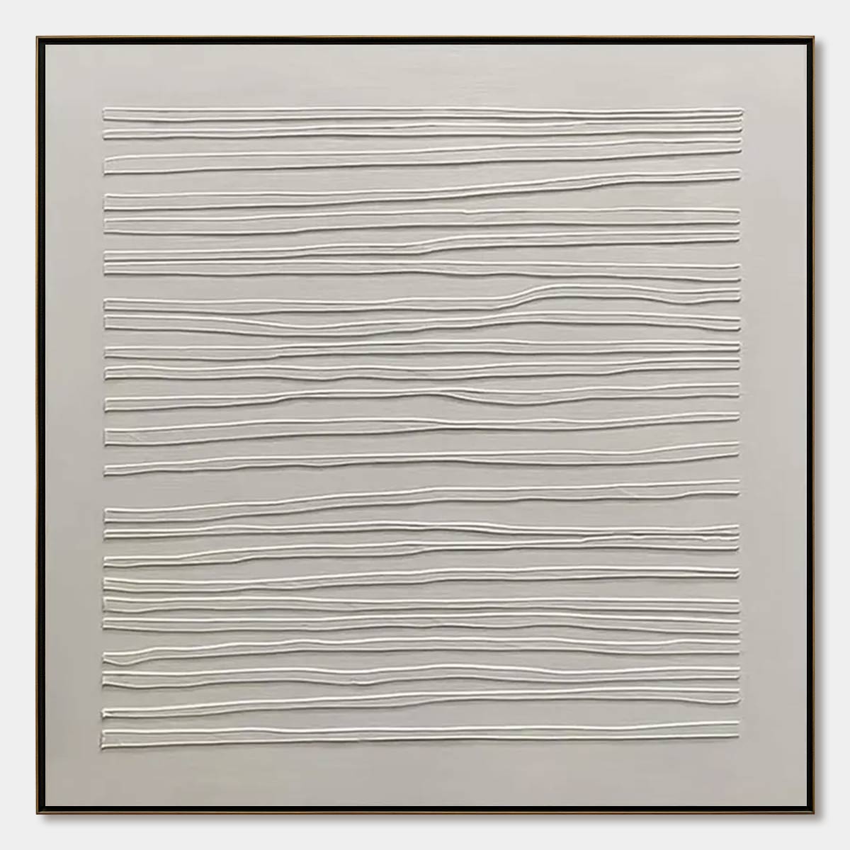 SERENE LINES: Minimalist Textured White Abstract Oil Painting