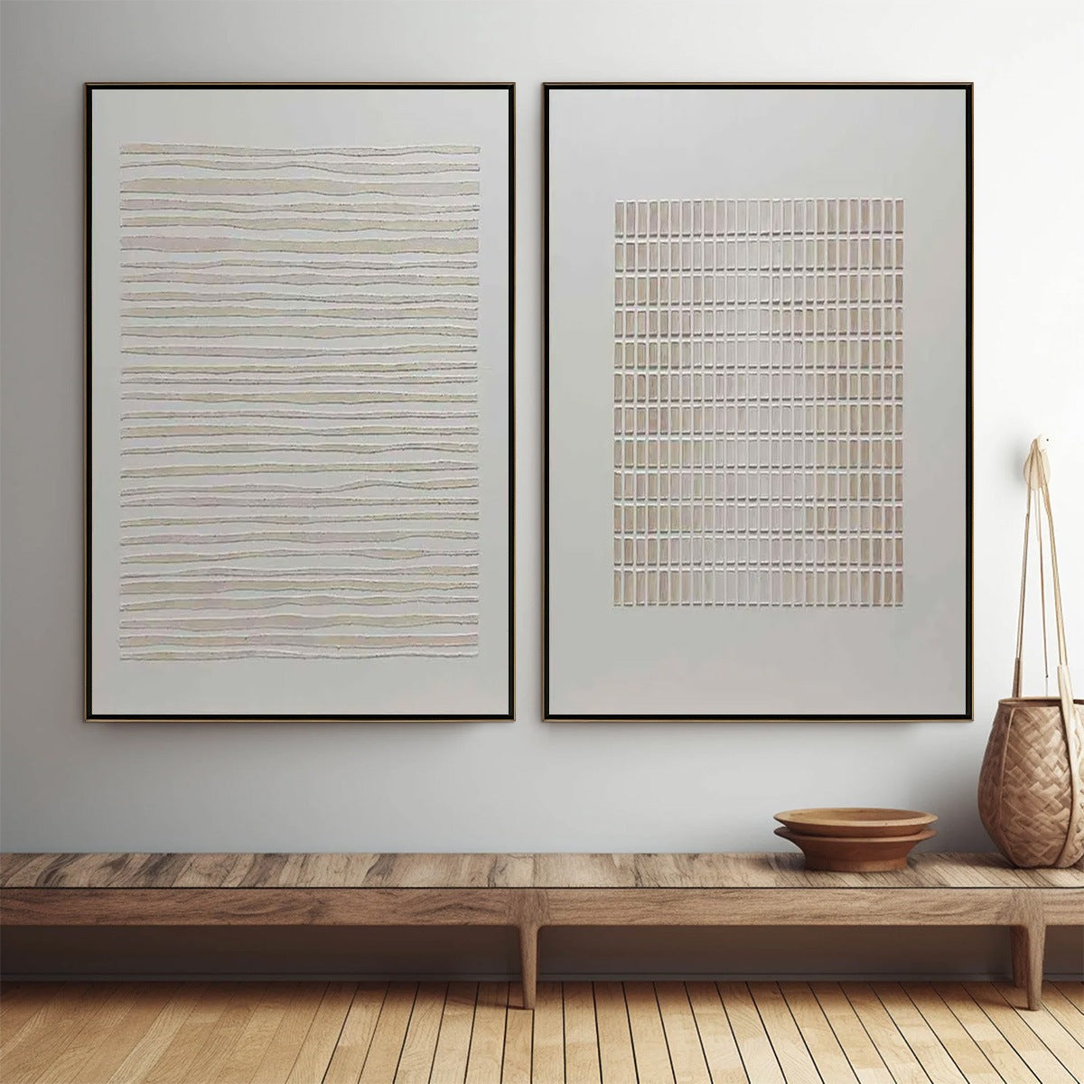 SERENE RHYTHMS: Textured Minimalist Abstract Diptych