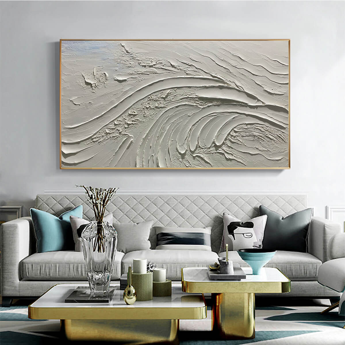 SERENE RIDGES: Textured Minimalist White Oil Painting