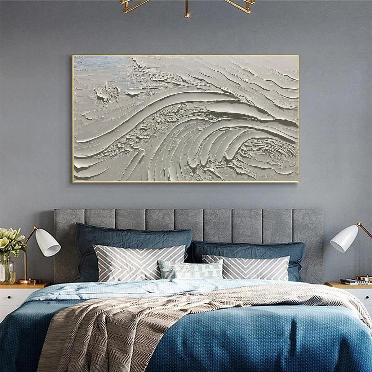 SERENE RIDGES: Textured Minimalist White Oil Painting