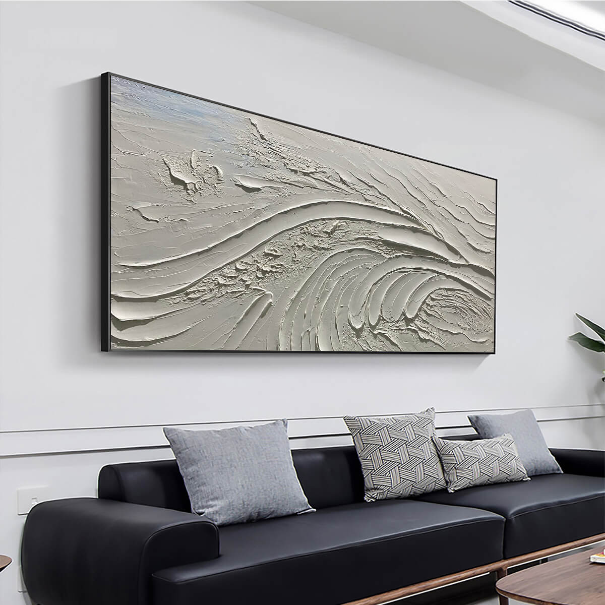 SERENE RIDGES: Textured Minimalist White Oil Painting