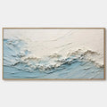 SERENE SEASCAPE: Panoramic Textured Abstract Painting, Impasto Wall Art, Blue, White, Beige, Living Room, Bedroom