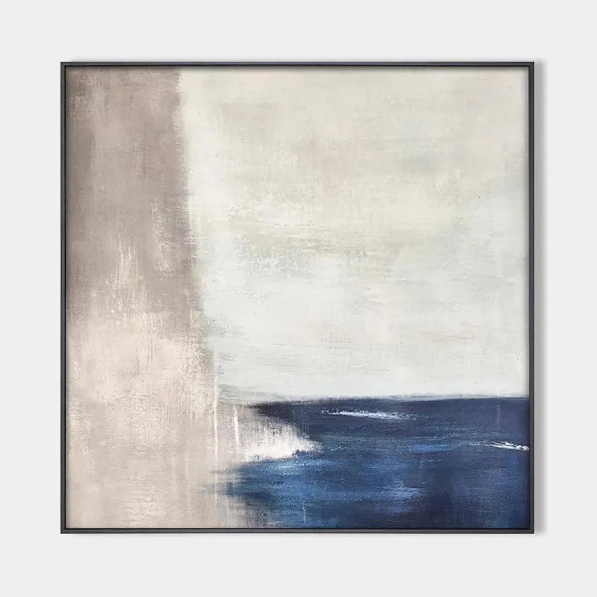 SERENE SHORE: Minimalist Abstract Coastal Painting in Blue and Beige