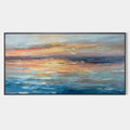 SERENE SUNSET: Panoramic Seascape Painting, Textured Wall Art, Horizontal Canvas, Beach Decor