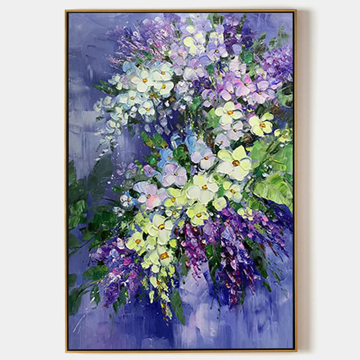 SERENITY IN PURPLE: Vertical Impasto Floral Oil Painting