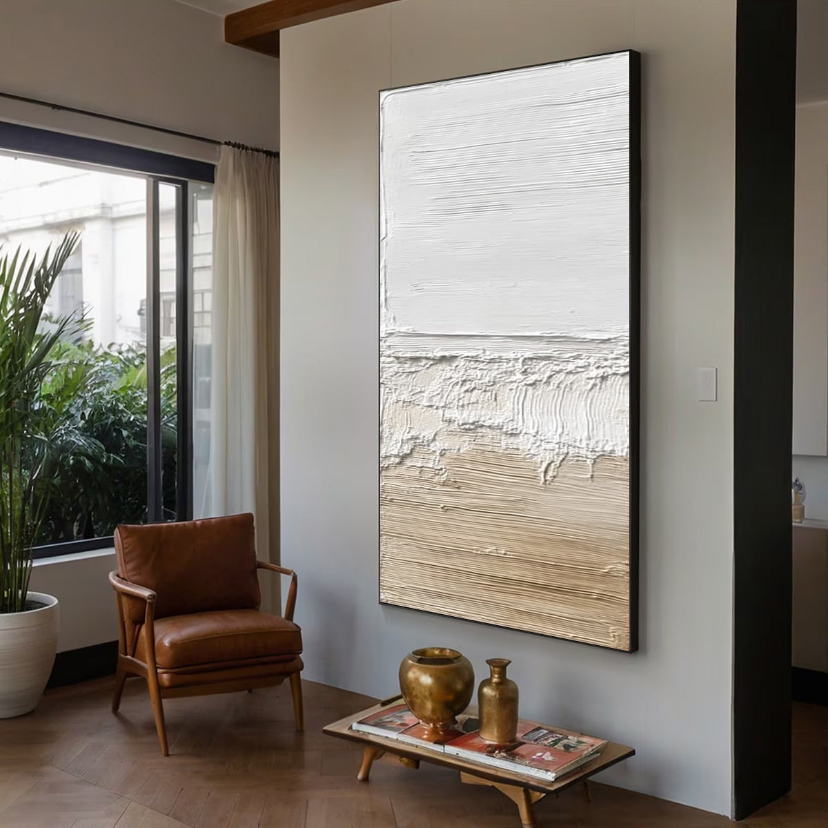 SHORELINE ECHO: Wabi Sabi Textured Minimalist Painting