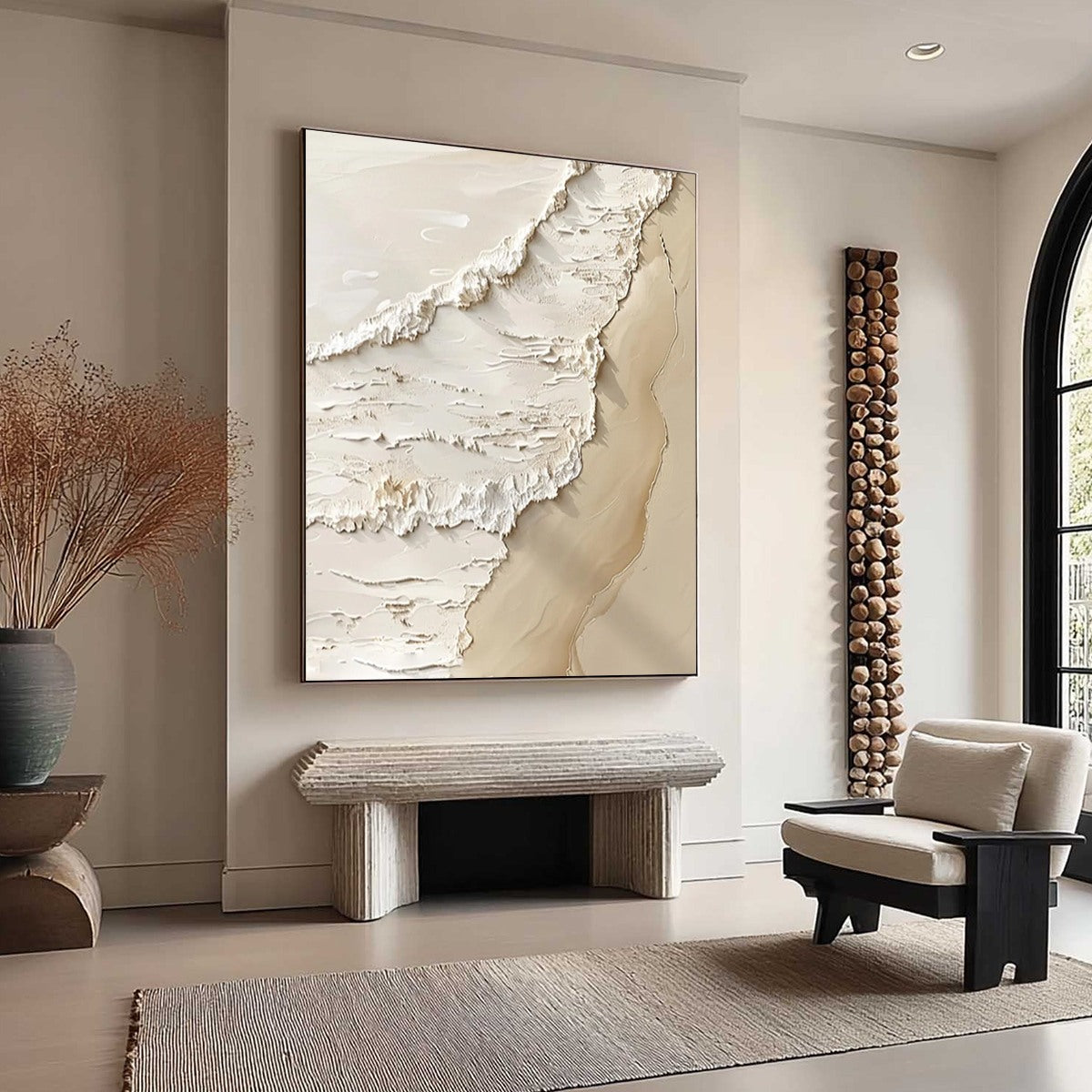 SHORELINE WHISPERS: Textured Minimalist Beach Scene Painting
