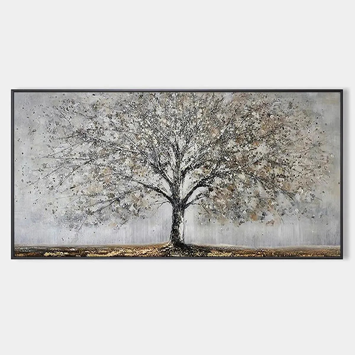 SILVER BIRCH: Textured Tree Painting in Grey and Gold