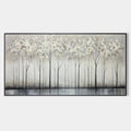 SILVER BIRCH MIST: Forest Landscape Painting in Grey and White