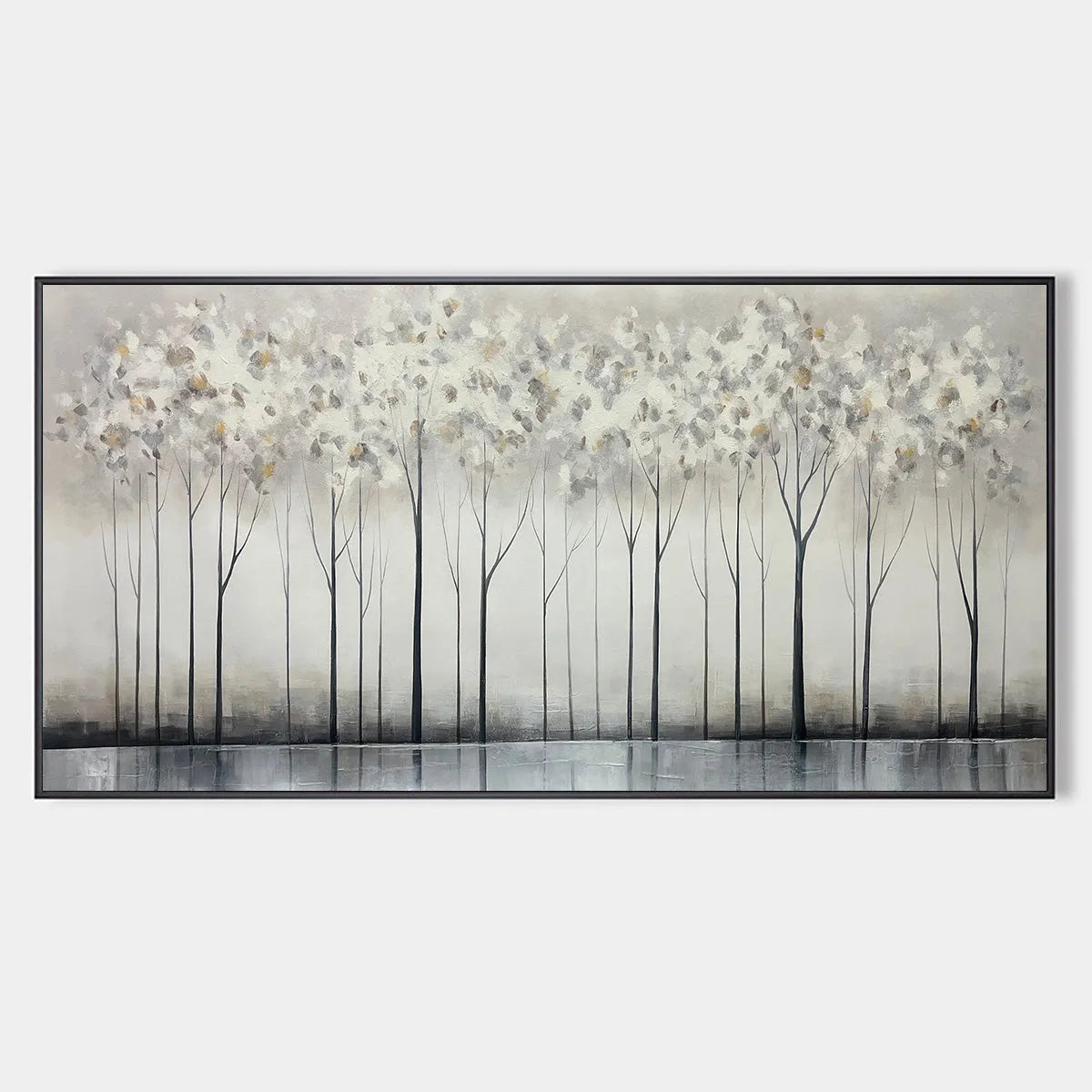 SILVER BIRCH MIST: Forest Landscape Painting in Grey and White