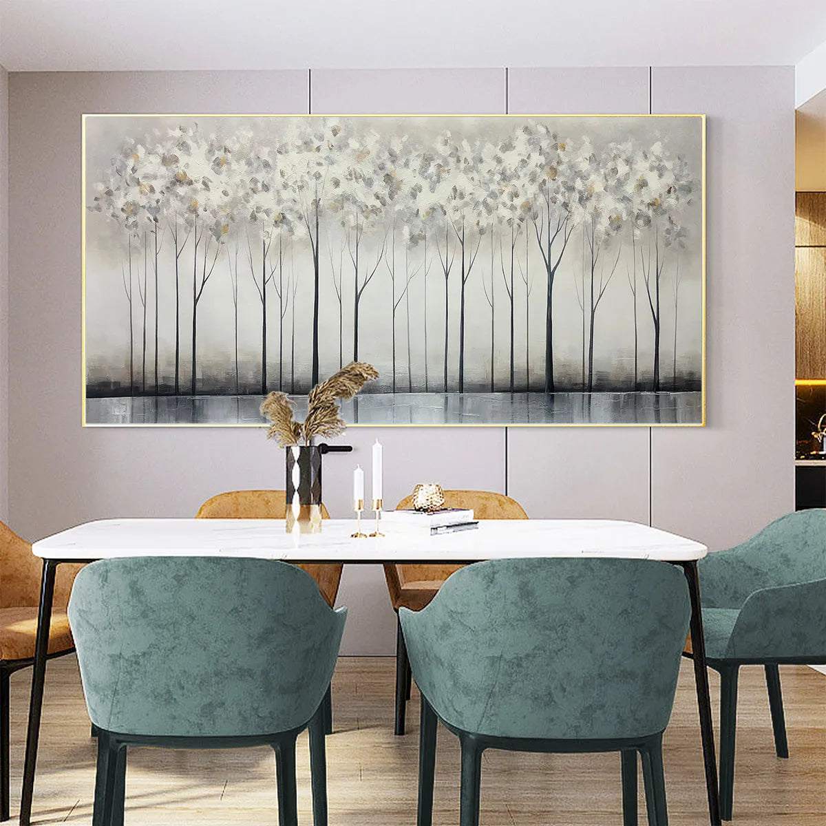 SILVER BIRCH MIST: Forest Landscape Painting in Grey and White