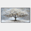 SILVER LINING: Textured White and Gold Tree Painting on Grey Background