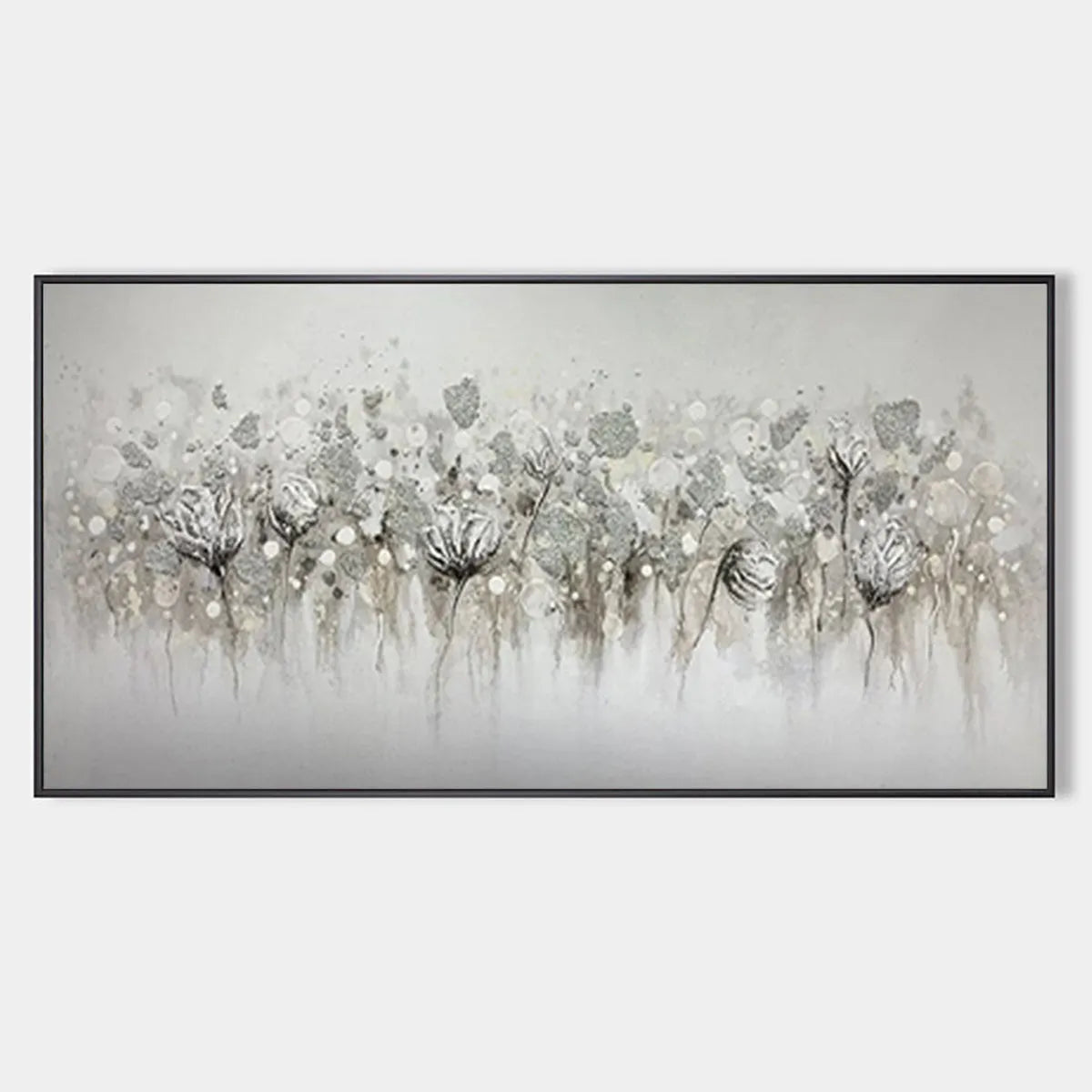 SILVER MIST: Minimalist Floral Oil Painting in Silver and Grey