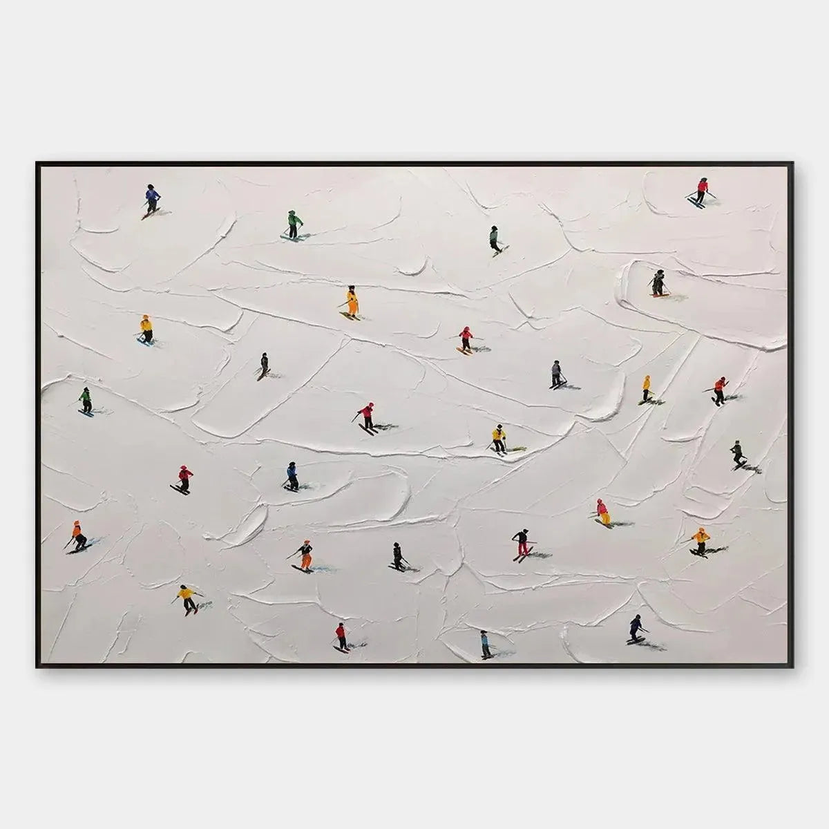 SKI SLOPES: Minimalist Painting of Skiers on a Snowy Slope