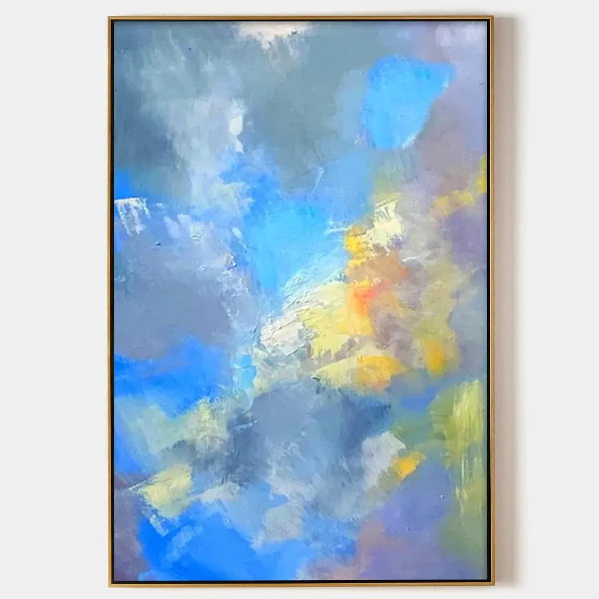 SKYSCAPE SERENADE: Abstract Painting, Blue and Yellow Wall Art, Textured Canvas, Vertical