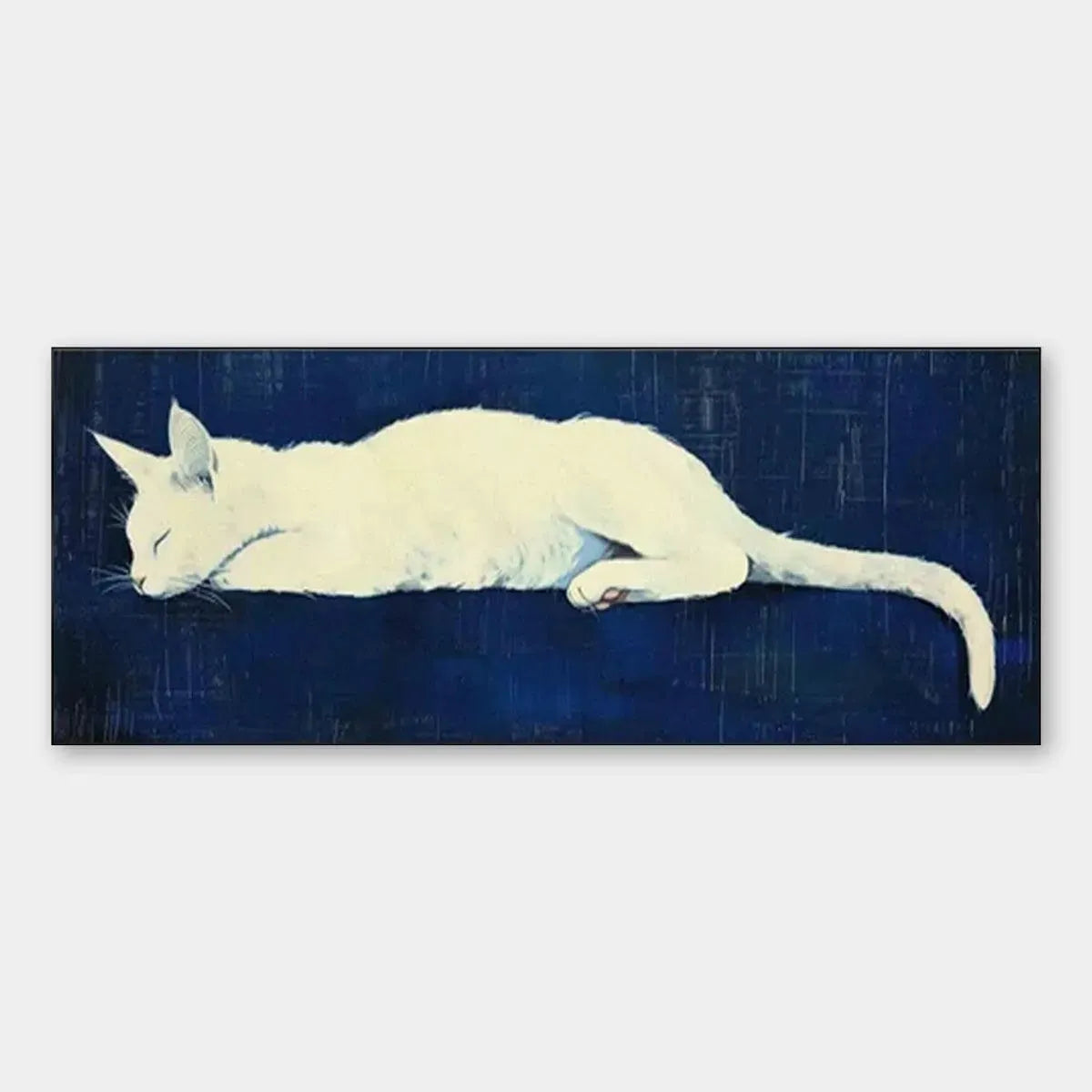 SLEEPING WHITE CAT PANORAMIC: Cat Painting, Panoramic Wall Art, Pet Portrait
