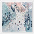 SLOPE LIFE: Textured Impasto Ski Slope Scene on Square Canvas