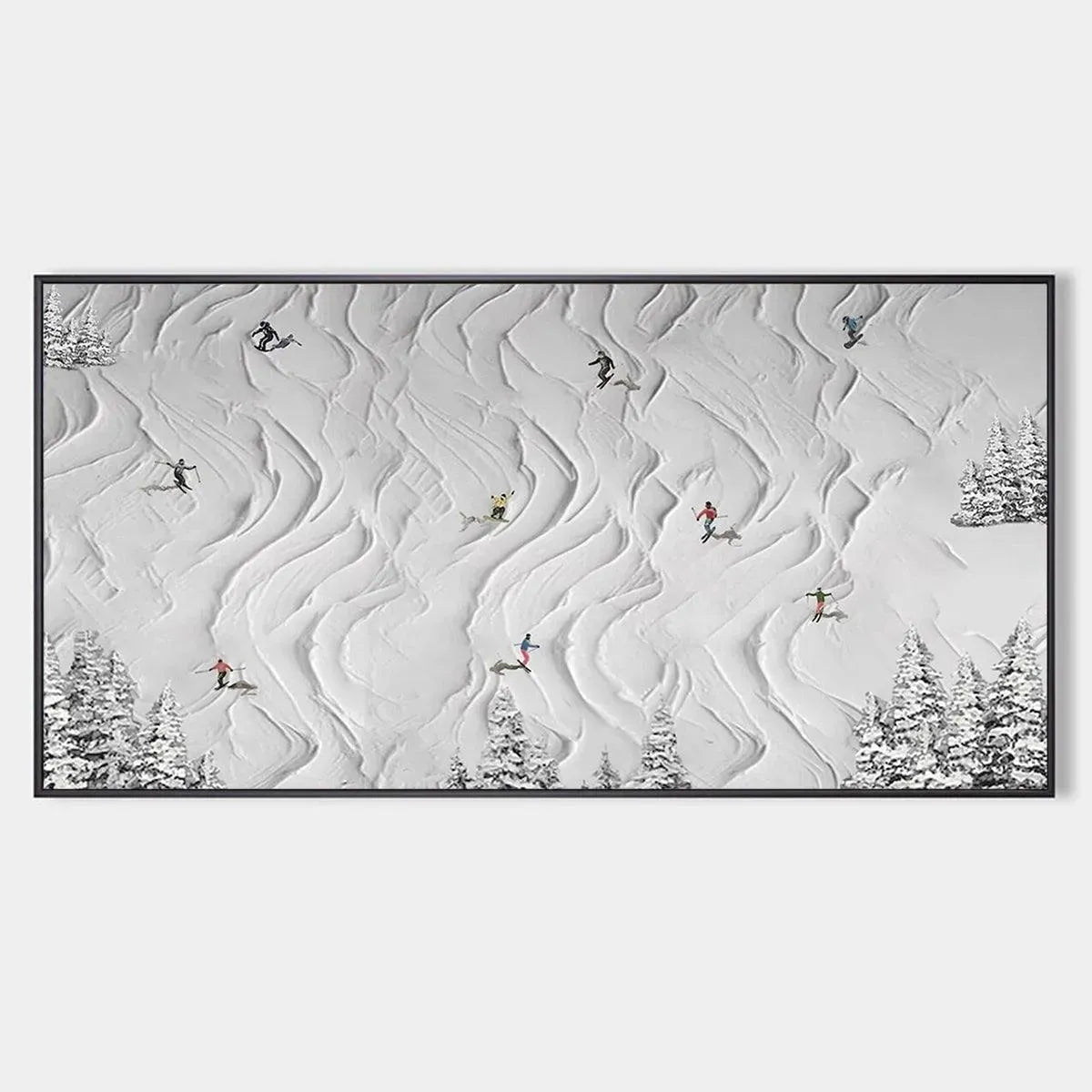 SNOWY CARVE: Textured White Skiing Landscape Painting