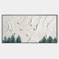SNOWY PEAKS: Textured Minimalist Winter Landscape Painting with Skiers
