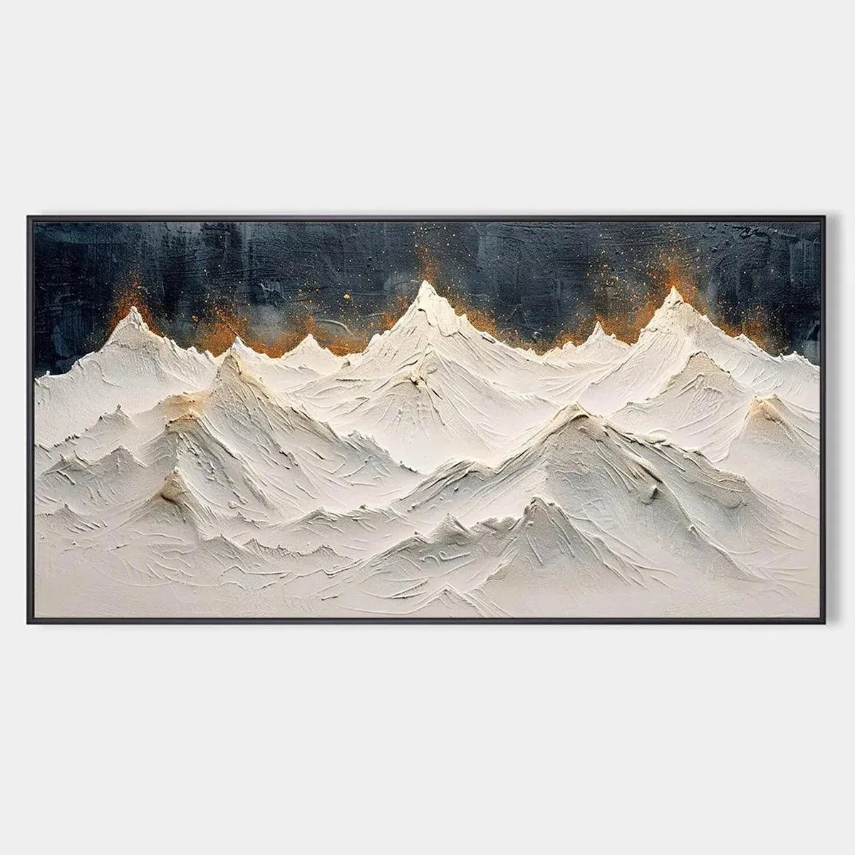 SNOWY PEAKS: Textured White and Gold Mountain Painting for Living Room