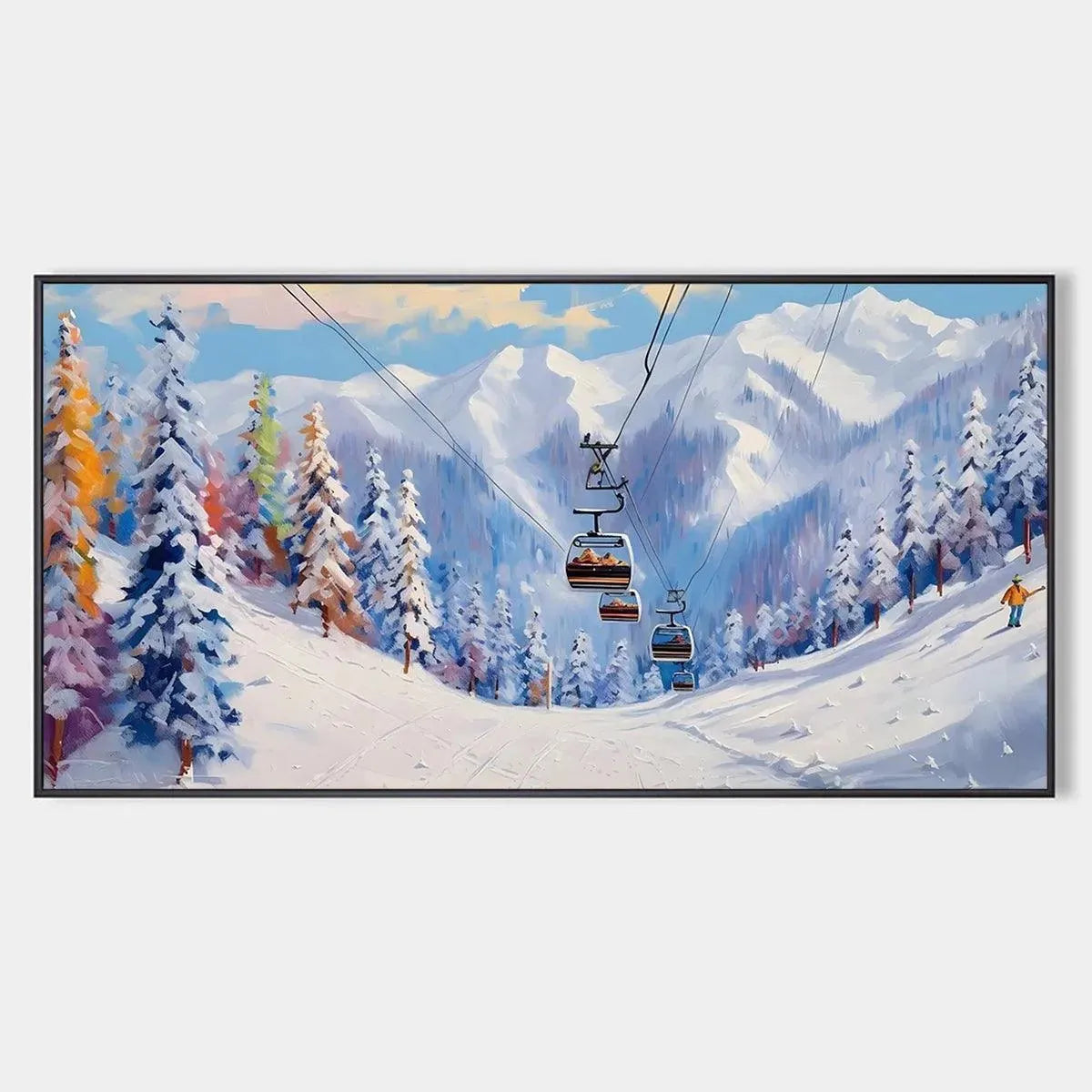 SNOWY SLOPES: Panoramic Ski Resort Landscape Painting