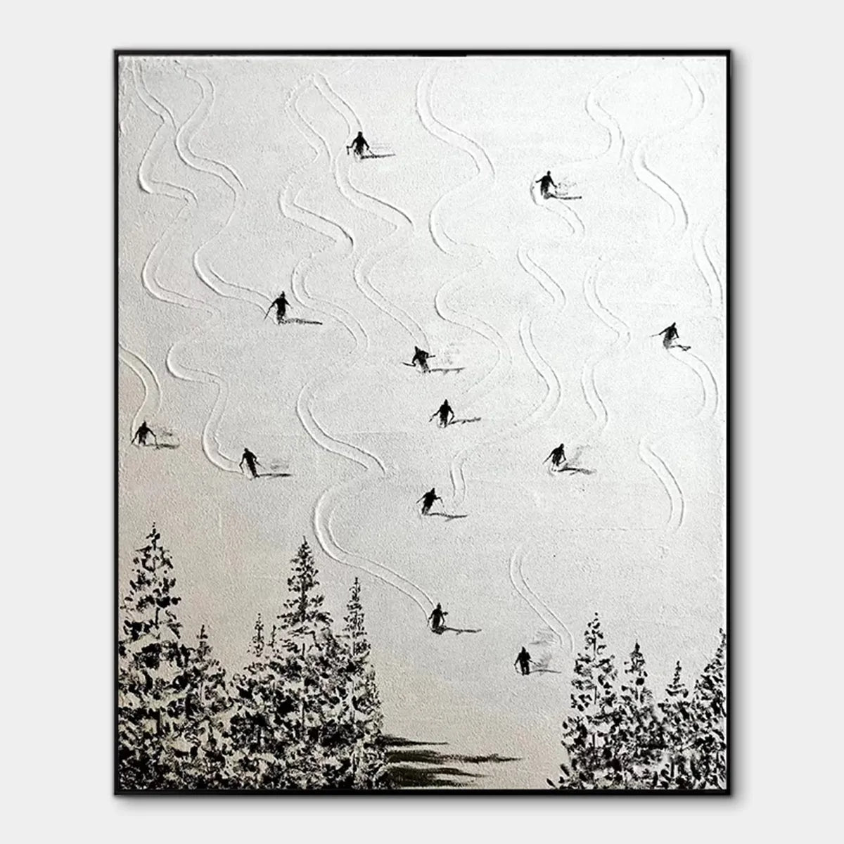 SNOW DANCE: Minimalist Skiing Painting on Textured Square Canvas