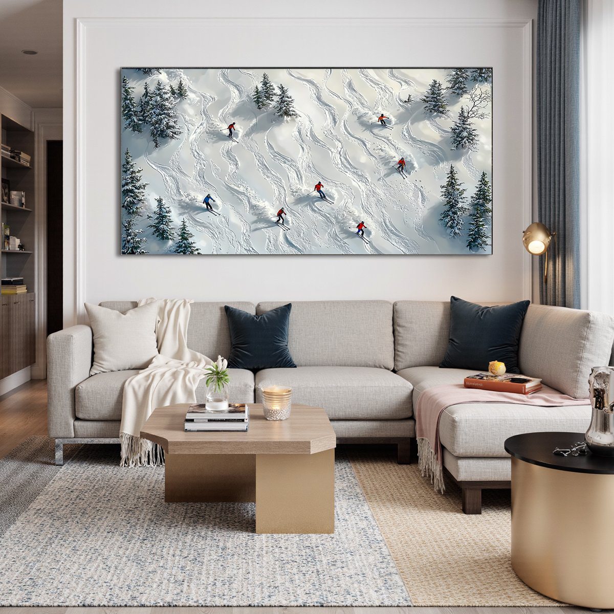 SNOW DANCE: Minimalist Winter Sports Scene Oil Painting