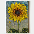 SOLAR BLOOM: Textured Impasto Sunflower Oil Painting in Yellow and Grey