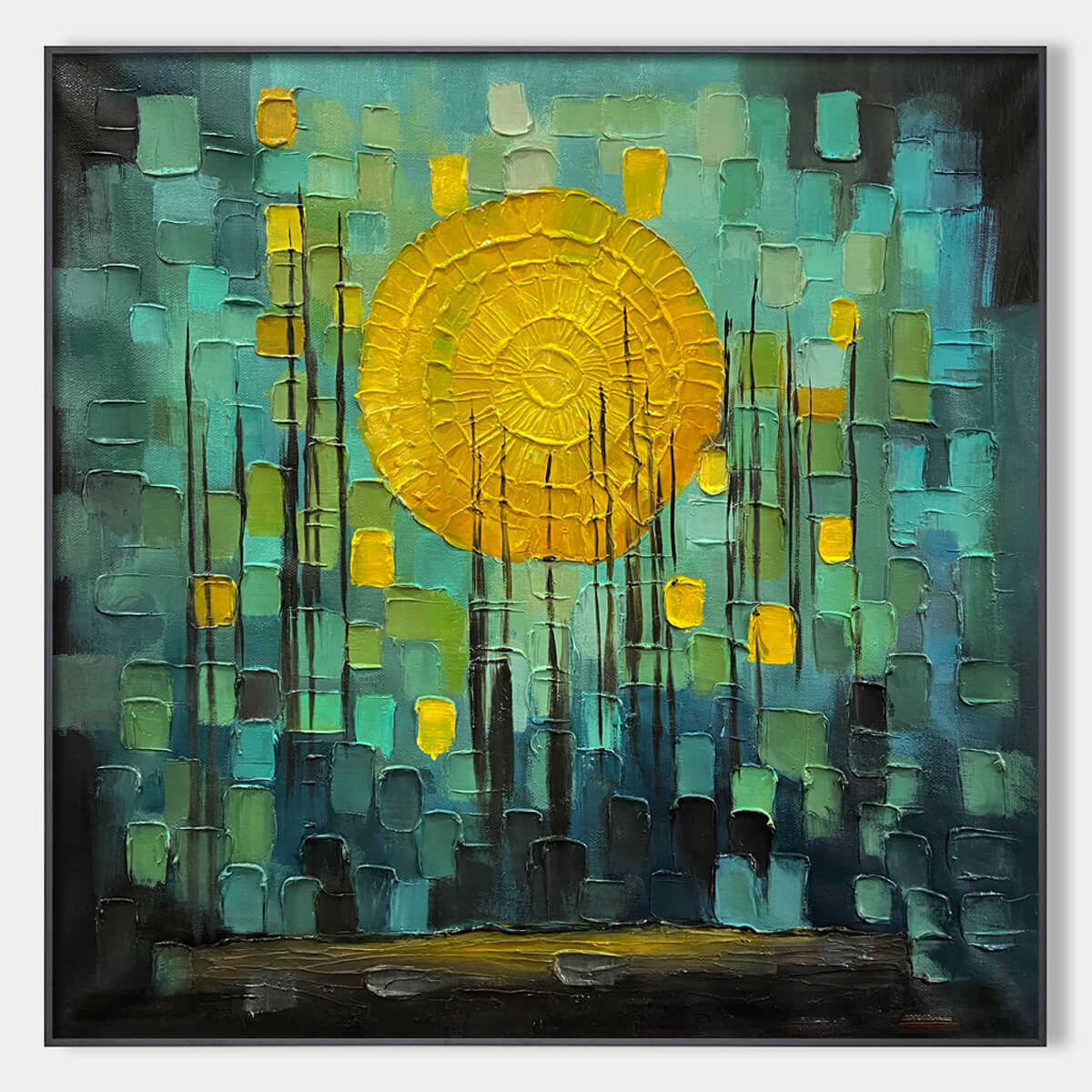 SOLAR FOREST: Abstract Forest Landscape Impasto Oil Painting