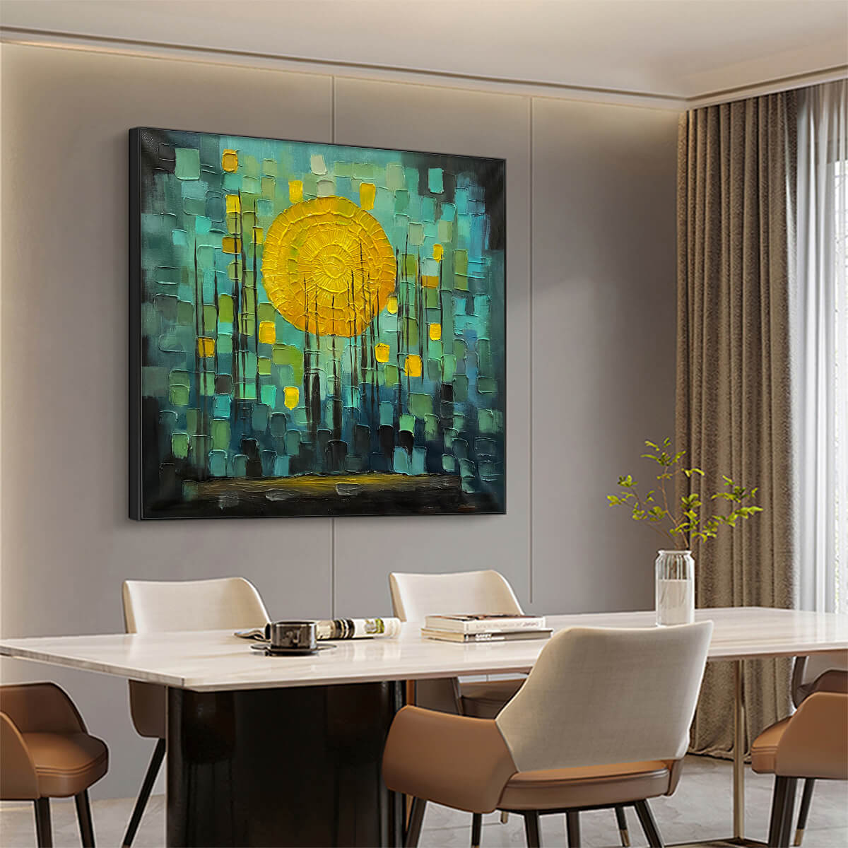 SOLAR FOREST: Abstract Forest Landscape Impasto Oil Painting