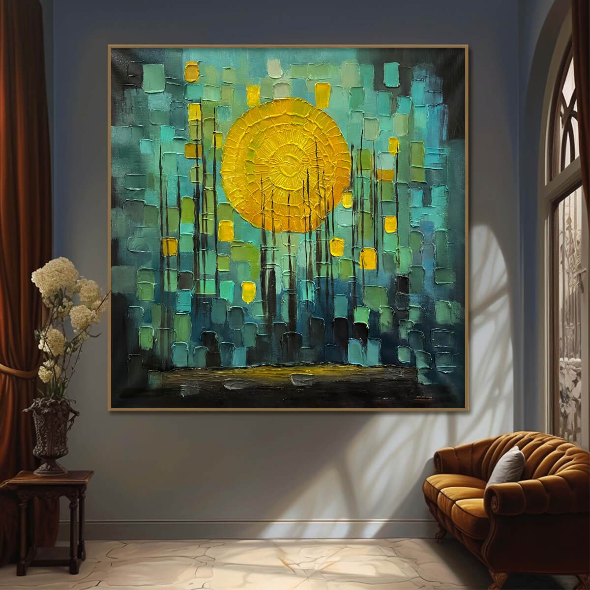 SOLAR FOREST: Abstract Forest Landscape Impasto Oil Painting