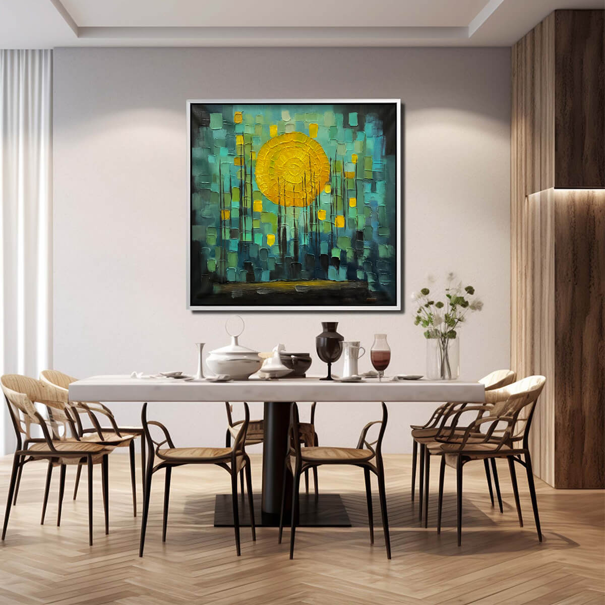 SOLAR FOREST: Abstract Forest Landscape Impasto Oil Painting