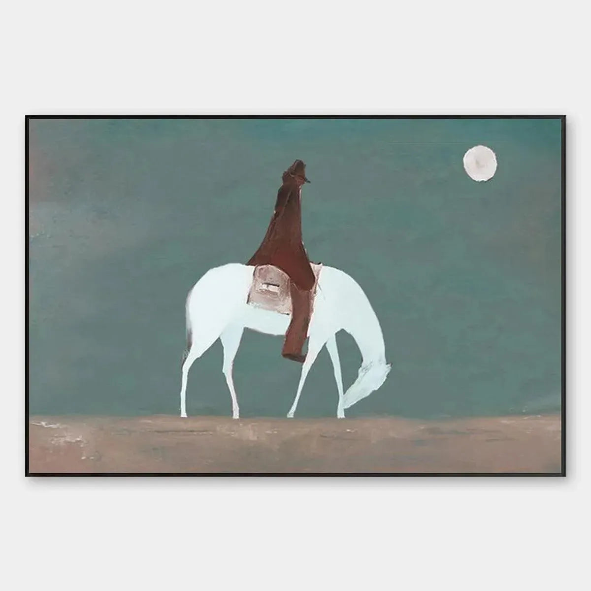 SOLITARY RIDER: Minimalist Horse and Rider Painting, Panoramic Wall Art