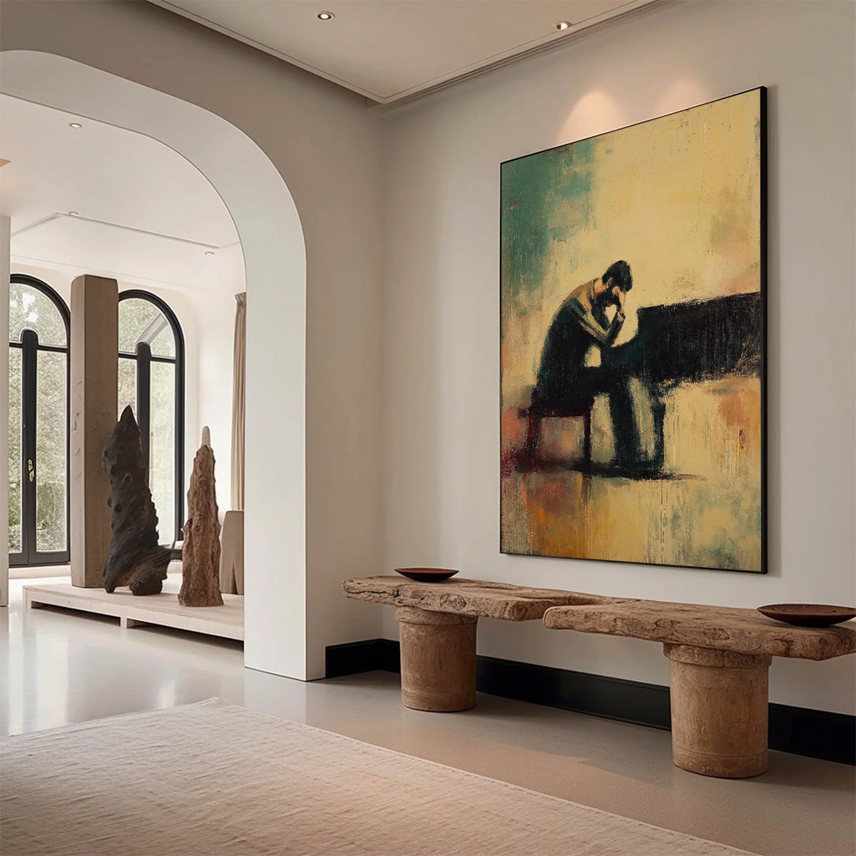 SOLITUDE SONATA: Expressive Figurative Piano Oil Painting