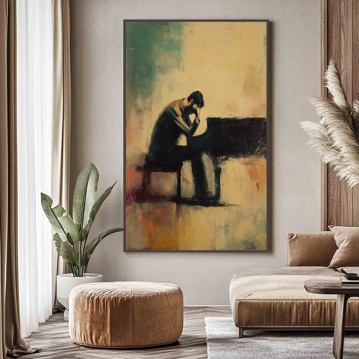 SOLITUDE SONATA: Expressive Figurative Piano Oil Painting