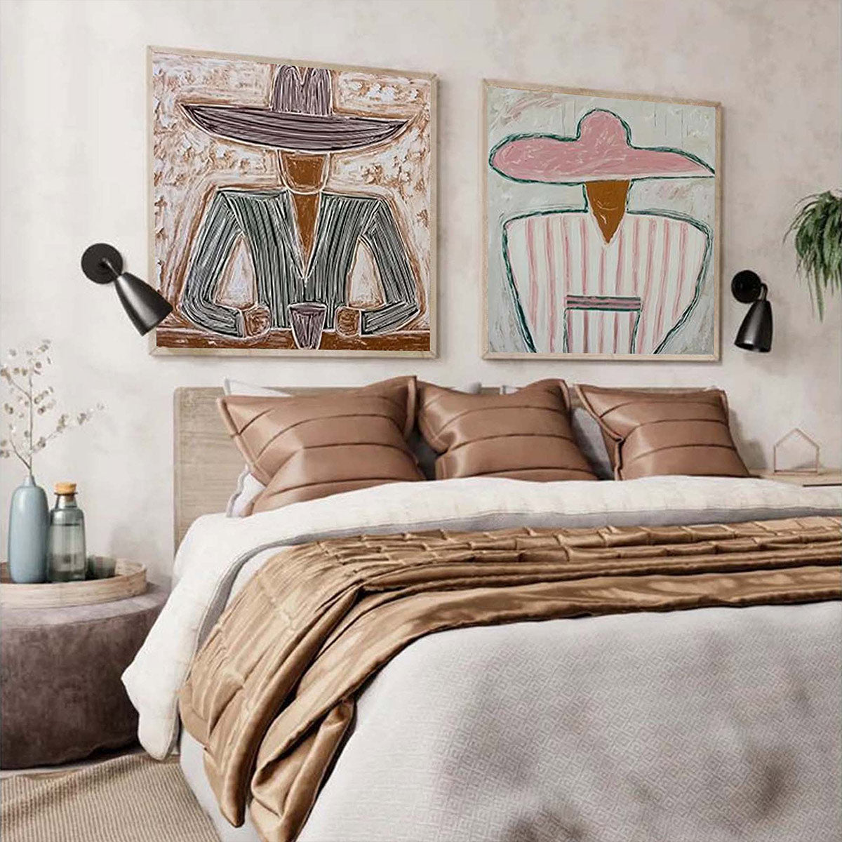SOMBRERO DUET: Textured Figurative Portrait Diptych
