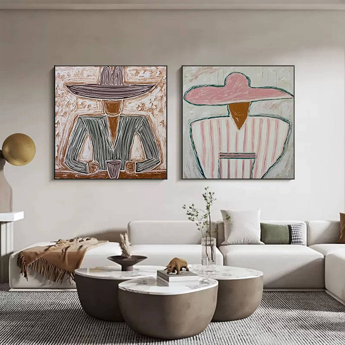 SOMBRERO DUET: Textured Figurative Portrait Diptych