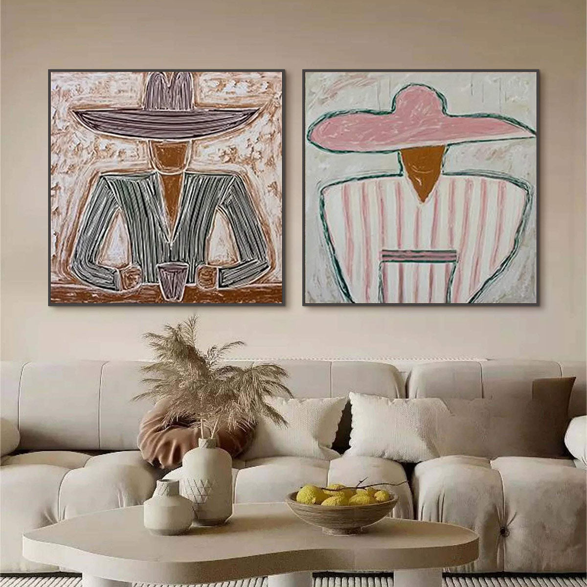 SOMBRERO DUET: Textured Figurative Portrait Diptych