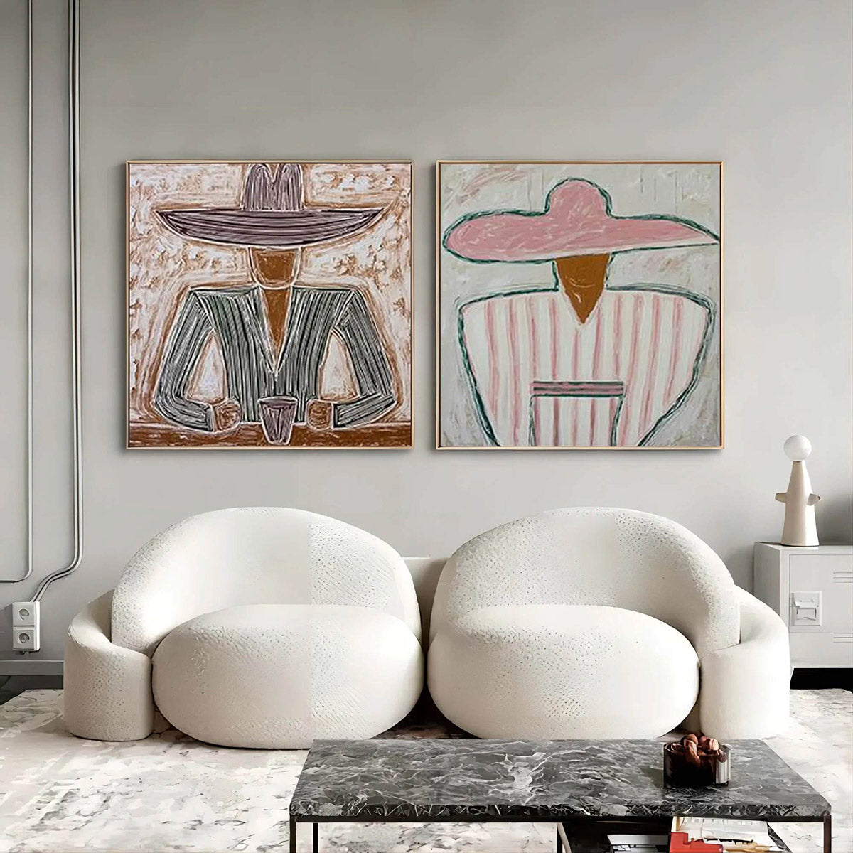 SOMBRERO DUET: Textured Figurative Portrait Diptych