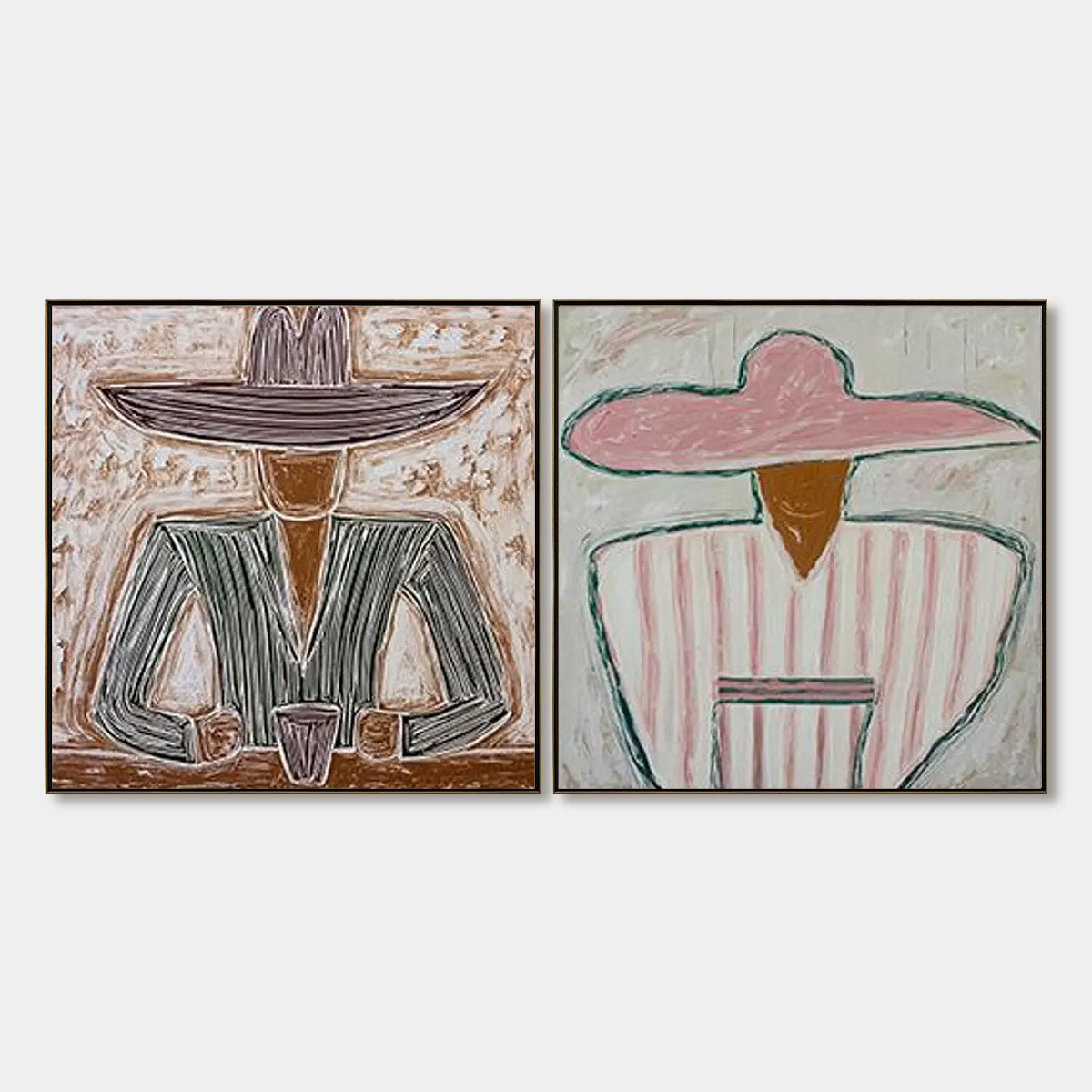 SOMBRERO DUET: Textured Figurative Portrait Diptych