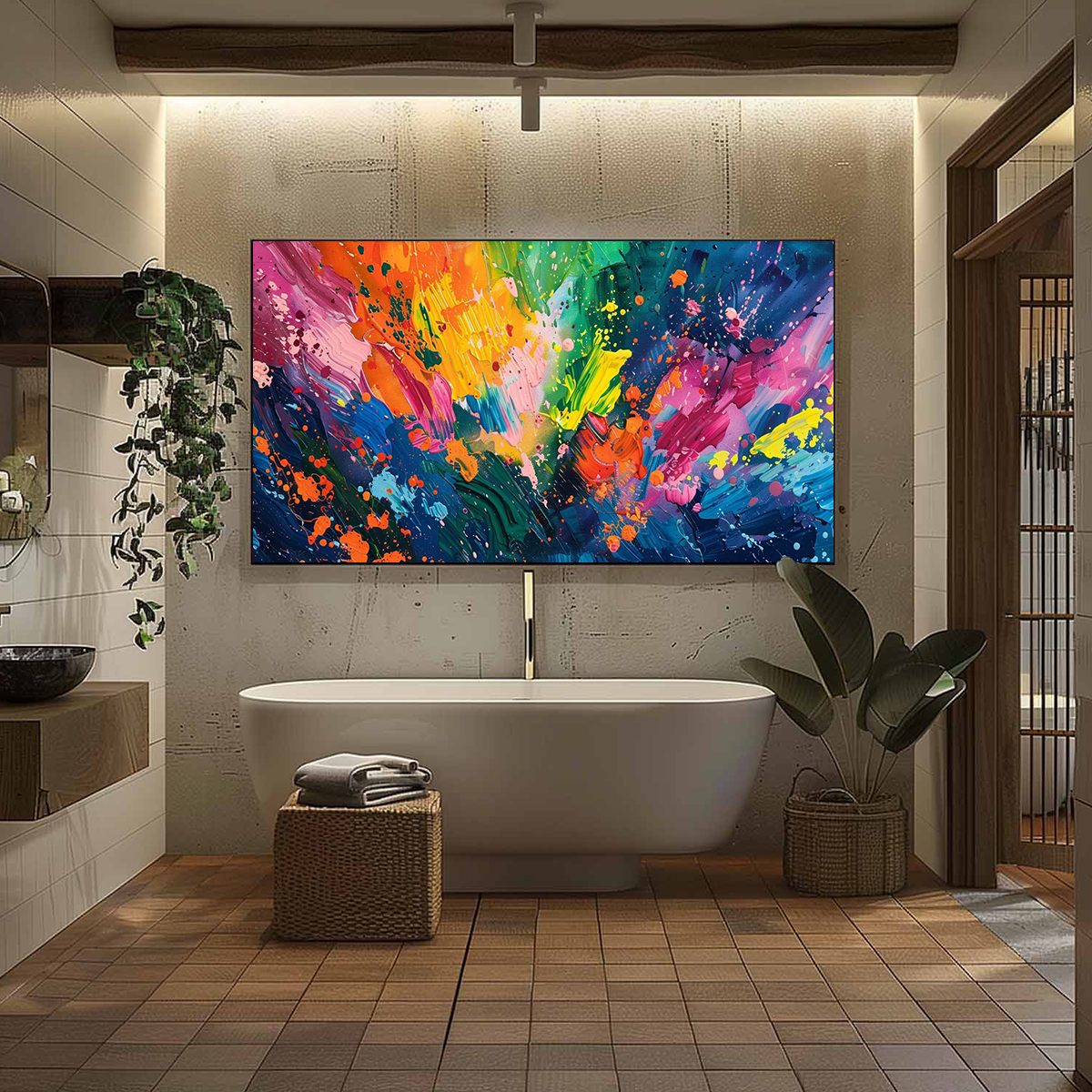 SPECTRUM SURGE: Vibrant Abstract Textured Oil Painting
