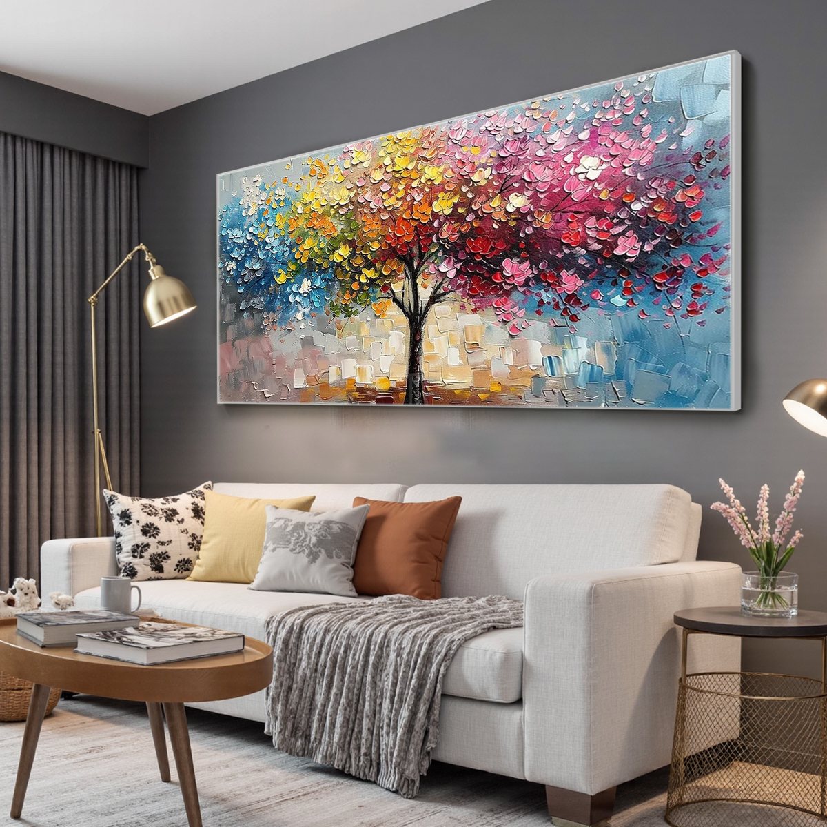 SPECTRUM OF JOY: Textured Impasto Tree Oil Painting