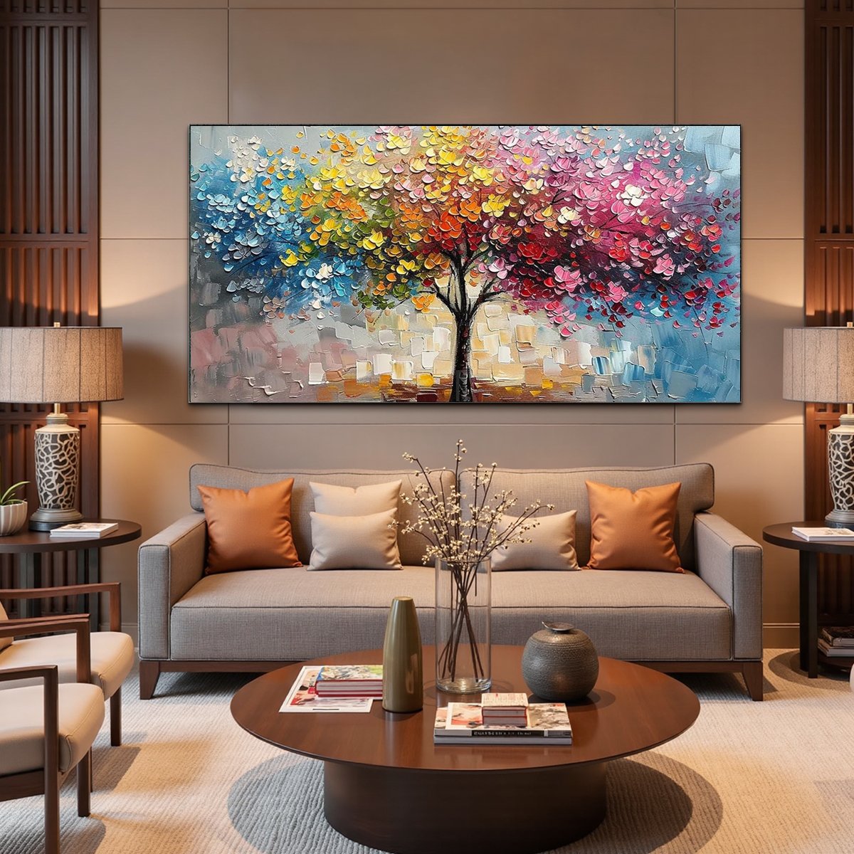 SPECTRUM OF JOY: Textured Impasto Tree Oil Painting