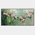SPRING BLOSSOM: Textured Pink Floral Painting on Green Background